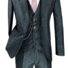 Slim Fit 3 Piece Suit Pine Green Floral Pattern Matching Vest And Pants