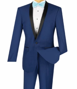 Kingsman Collection - Shawl Collar Slim Fit Tuxedo 2 Piece 1 Button In Blue