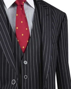 Odyssey Collection - Black Regular Fit 3 Piece Suit 2 Button Gangster Stripe -Outlet Suit Refined Store v2rs 9 black detail