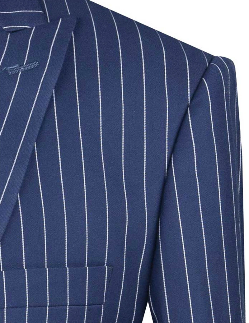 Odyssey Collection - Blue Regular Fit 3 Piece Suit 2 Button Gangster Stripe 3 Odyssey Collection - Blue Regular Fit 3 Piece Suit 2 Button Gangster Stripe - Image 3