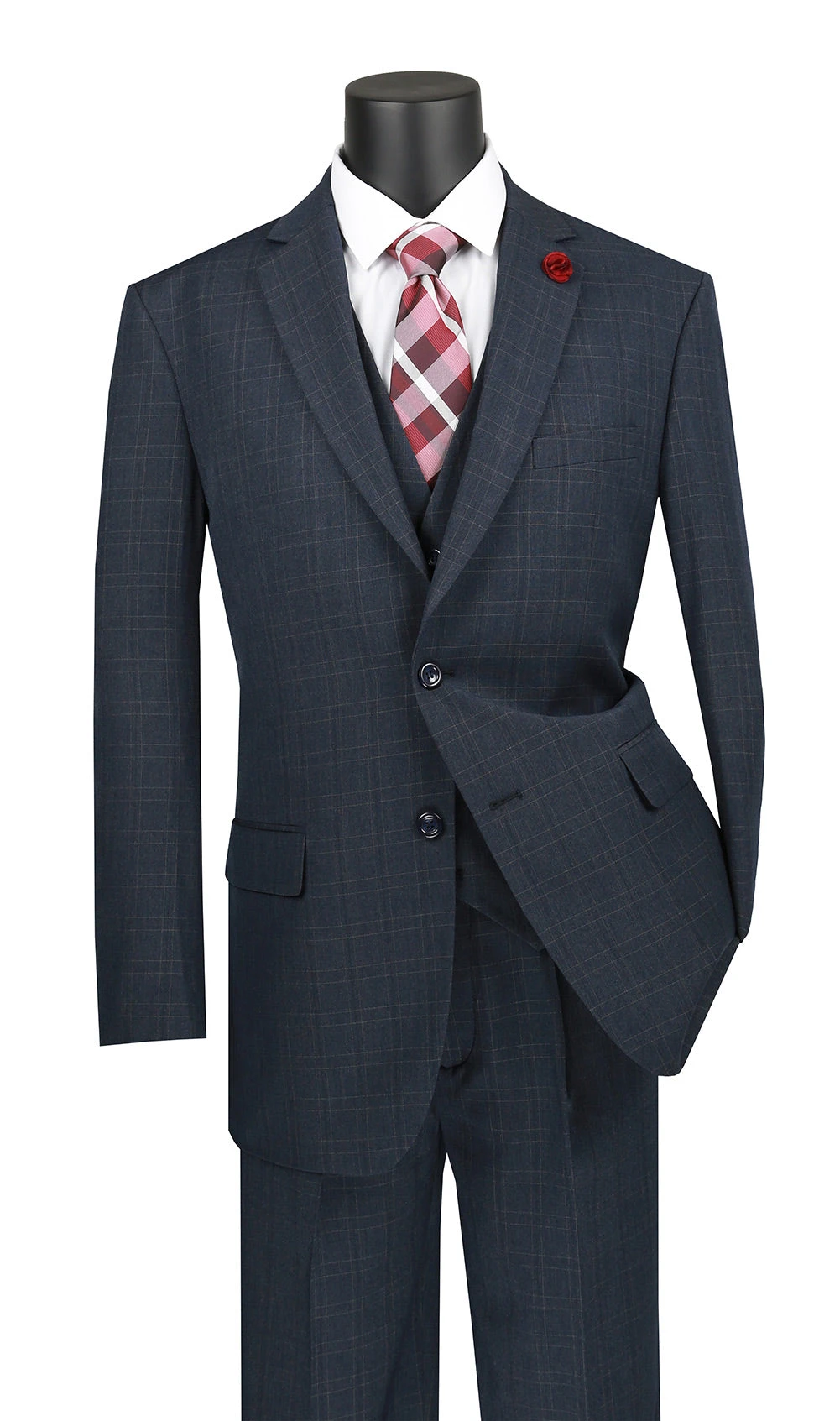 Olympia Collection - Glen Plaid Regular Fit Suit 3 Piece Navy Blue 1 Olympia Collection - Glen Plaid Regular Fit Suit 3 Piece Navy Blue