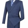 Rockefeller Collection - Double Breasted Stripe Suit Blue Regular Fit 2 Piece